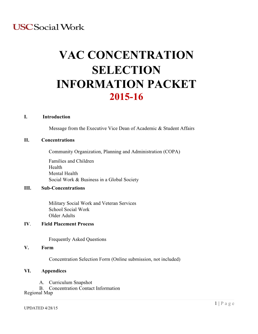 Vac Concentration Selection