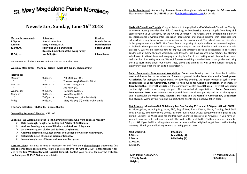 Masses This Weekend:Intentionsreaders