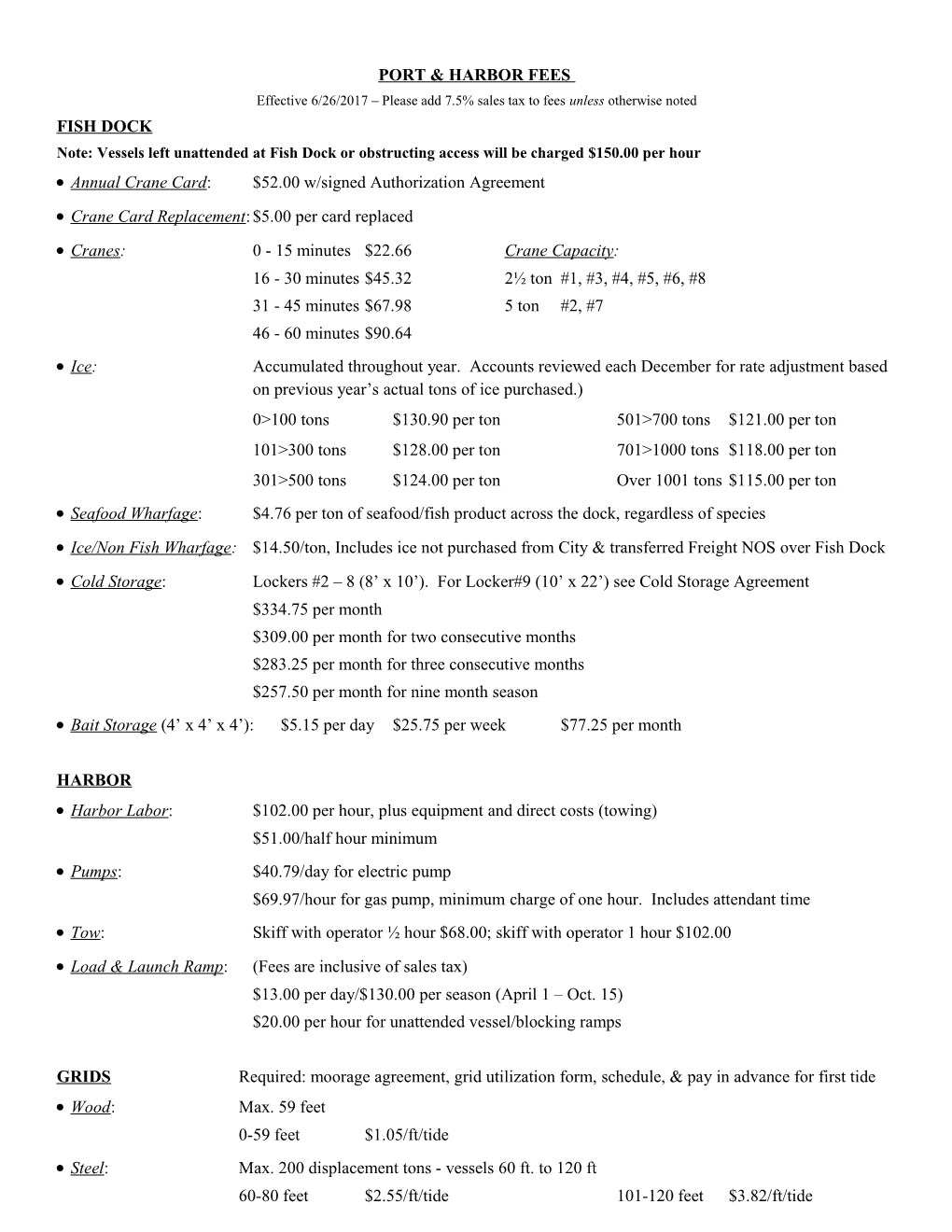 Port & Harbor Fees