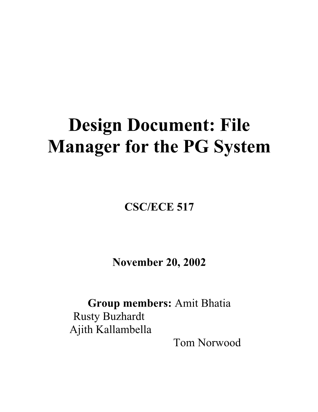 Design Document: File Manager for the PG System