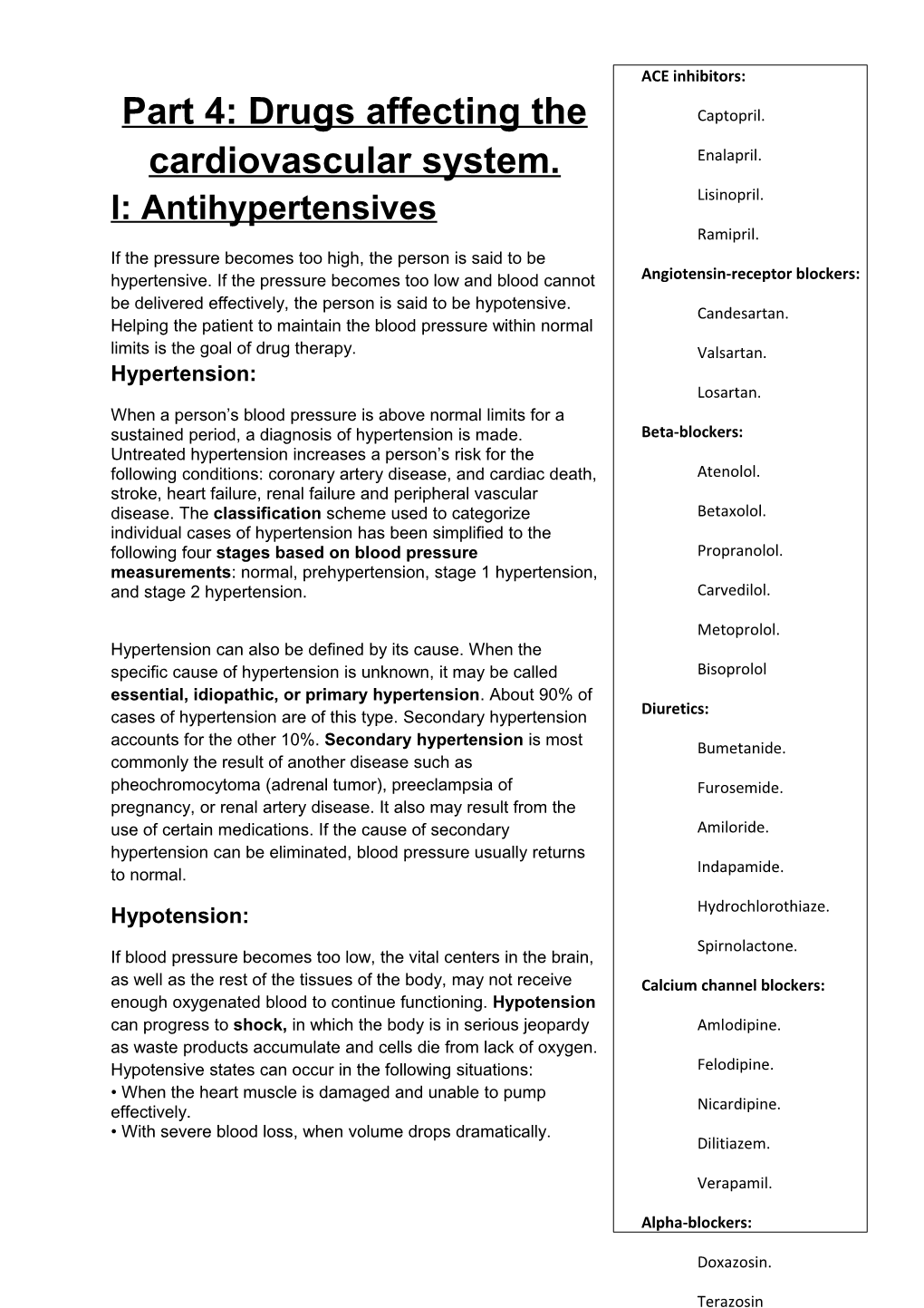 Part 4: Drugs Affecting the Cardiovascular System