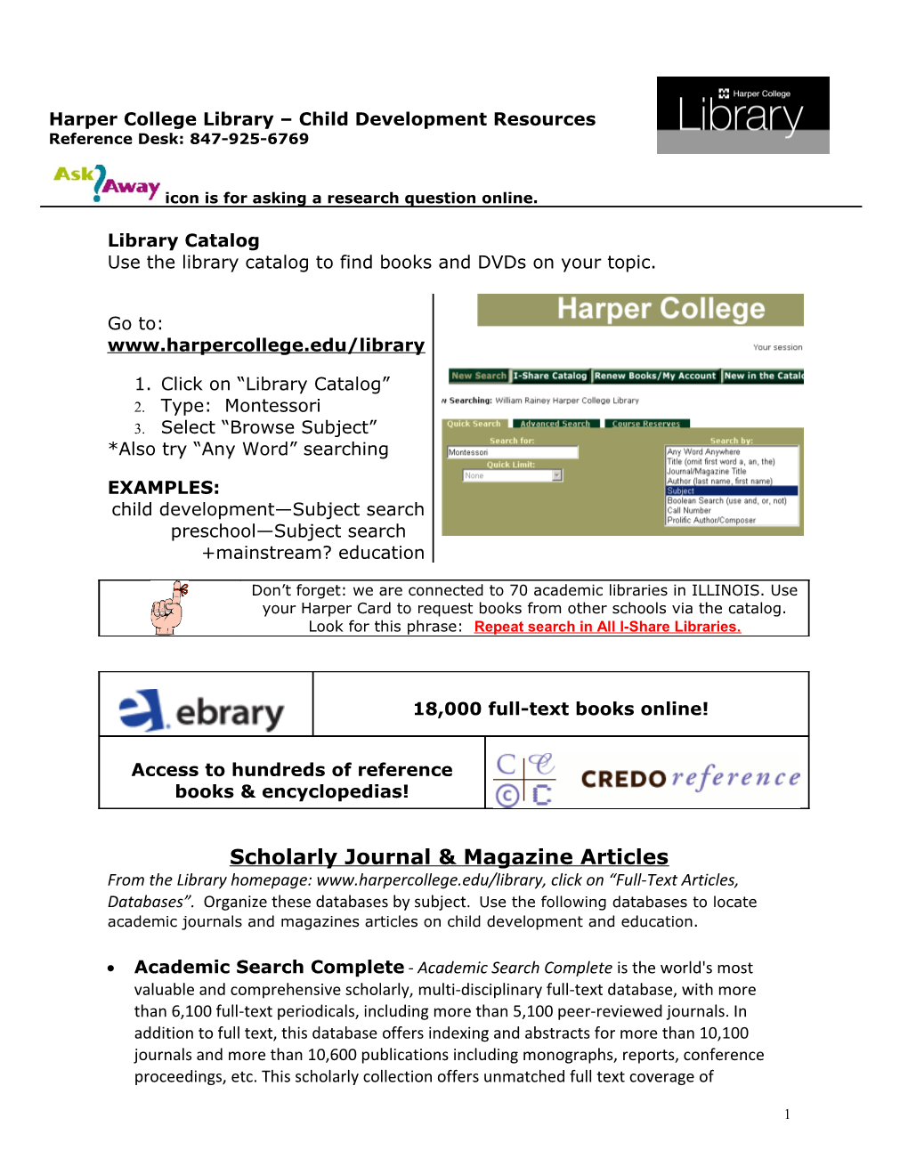 Harper College Library Child Development Resources