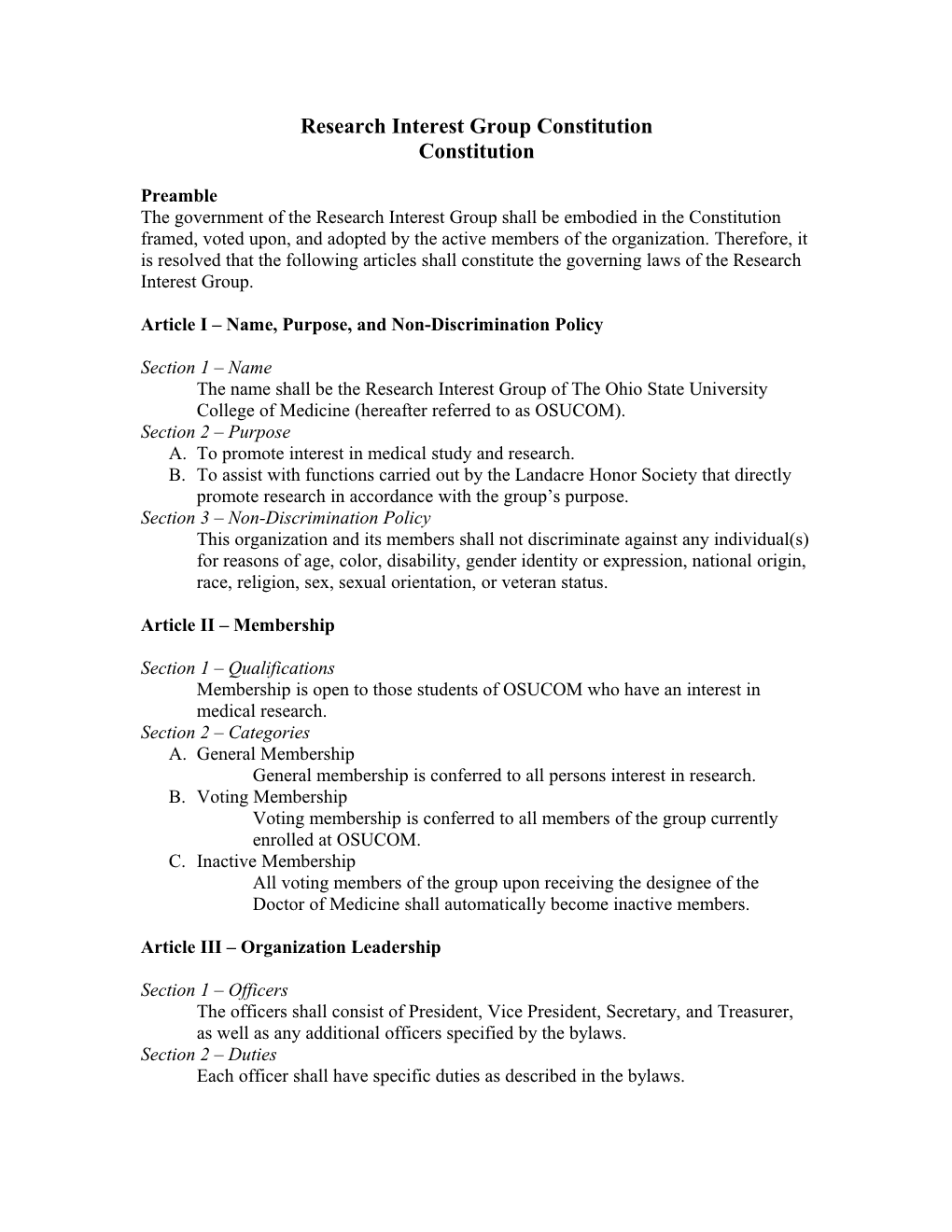 Research Interest Group Constitution