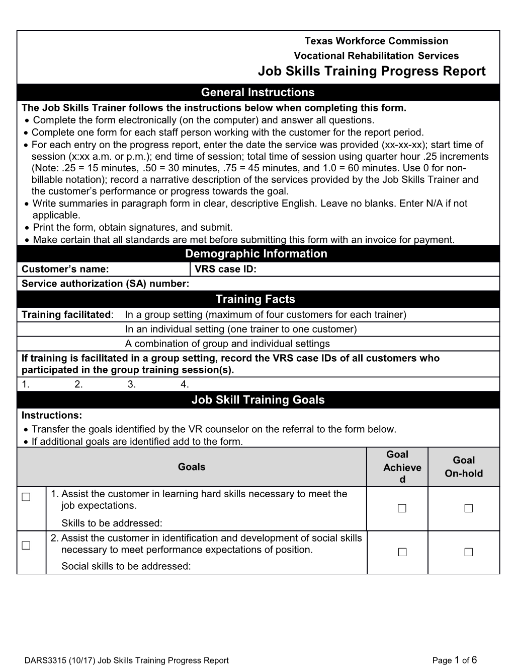 DARS3315 Job Skills Training Progress Report