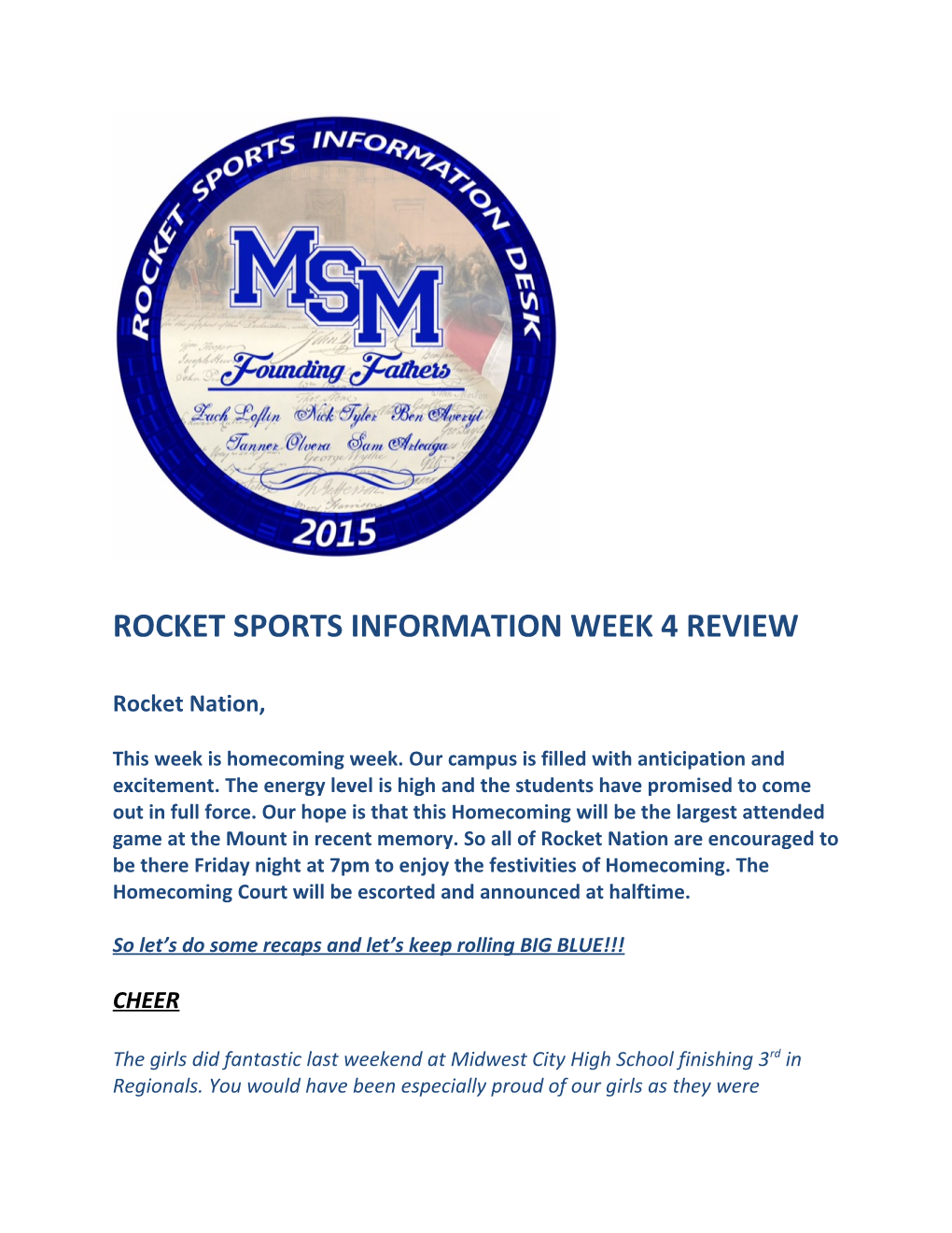 Rocket Sports Information Week 4 Review