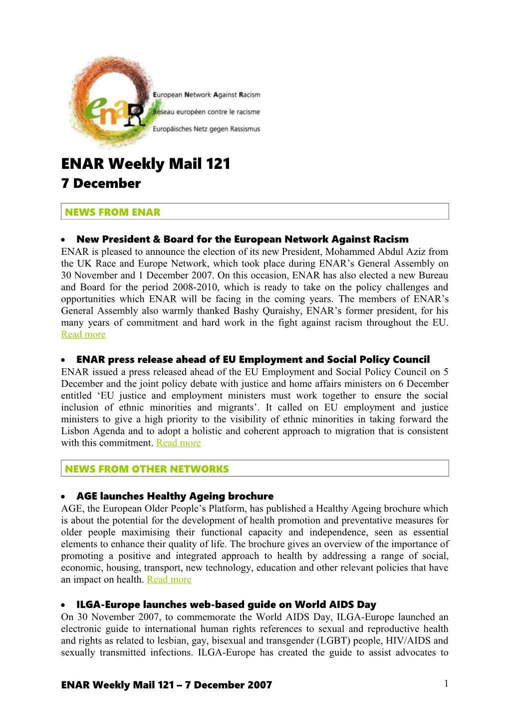 ENAR Weekly Mail 121