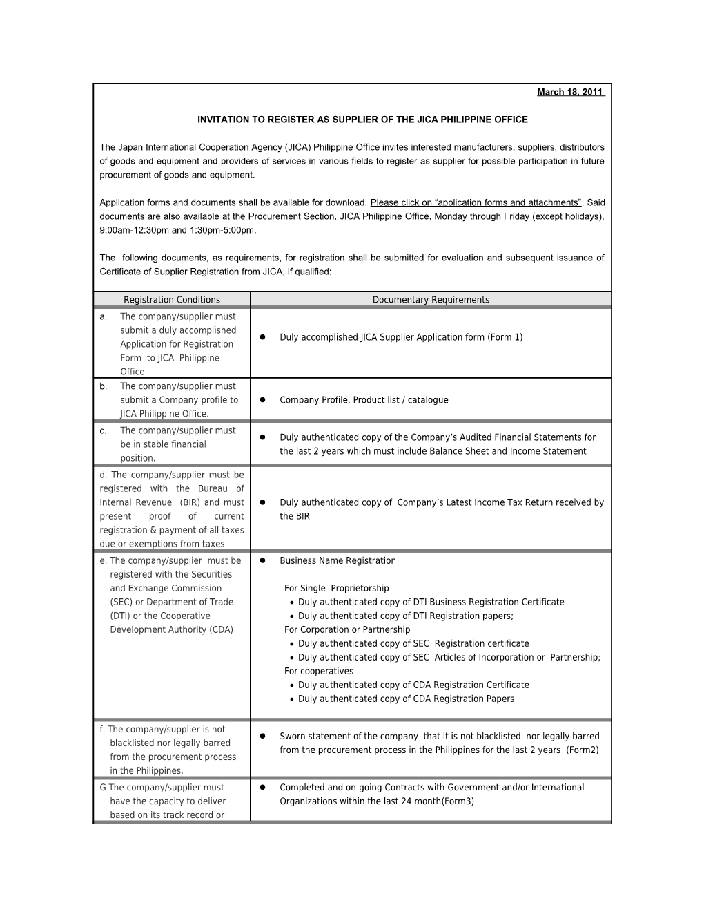 The Company/Supplier Must Submit a Company Profileto JICA Philippine Office