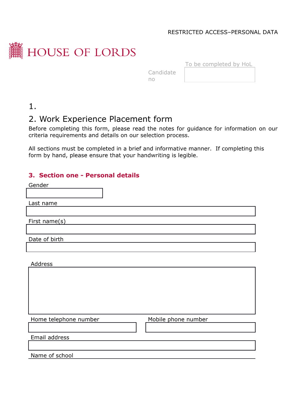 Work Experience Placement Form