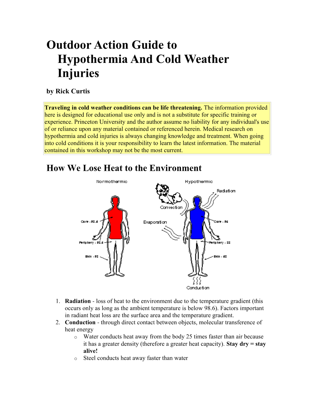 Outdoor Action Guide Tohypothermia and Cold Weather Injuries