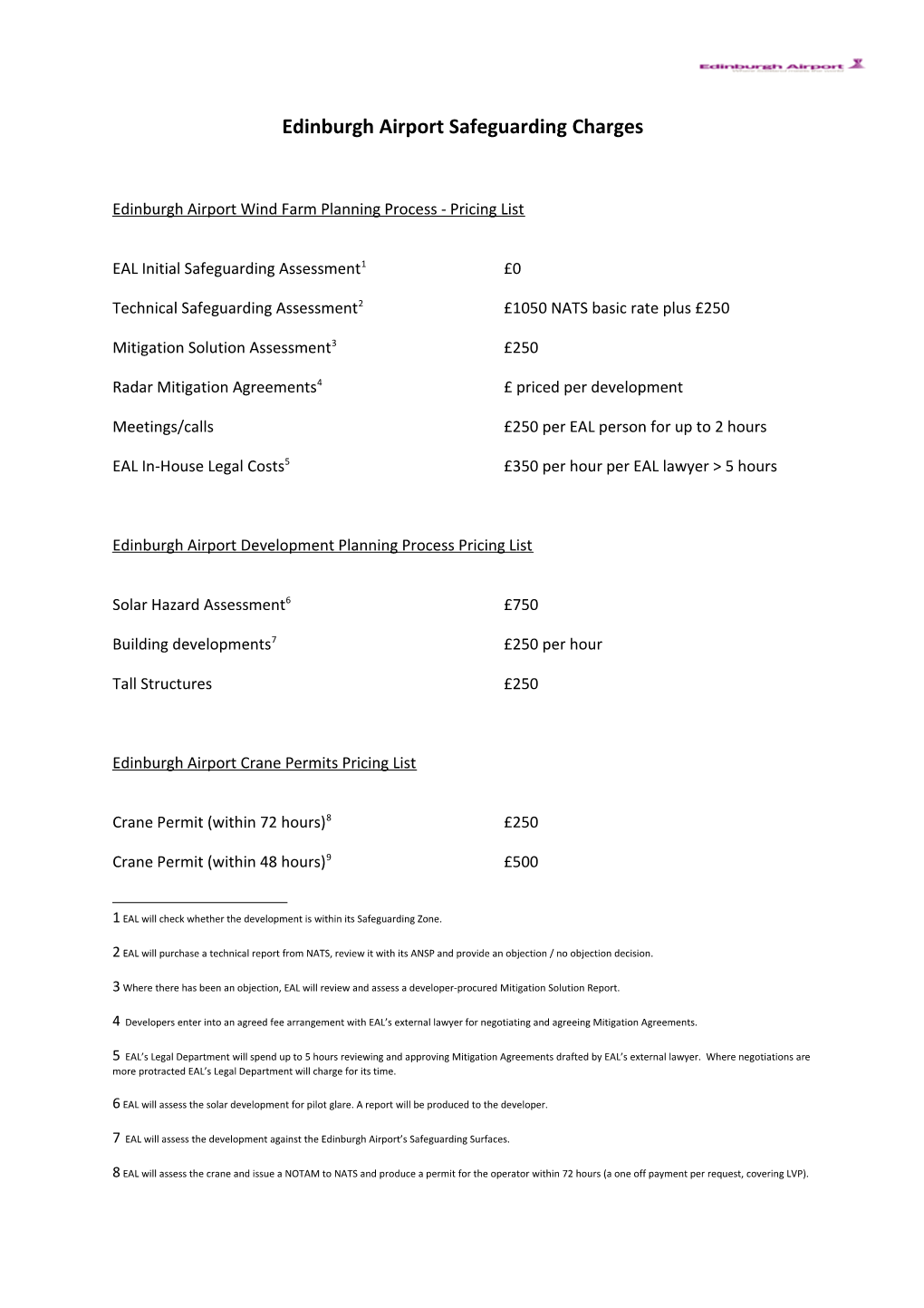 Edinburgh Airport Safeguarding Charges