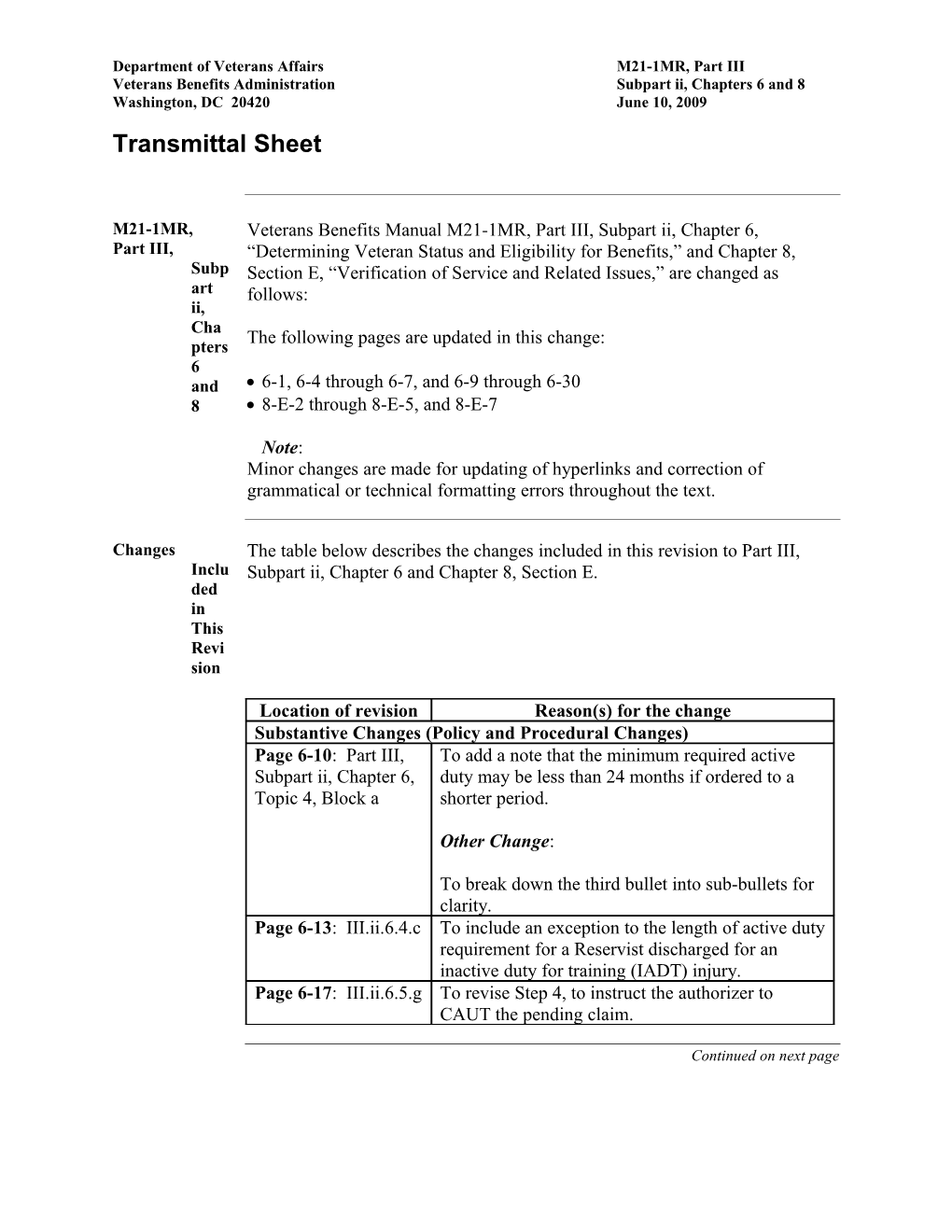 M21-1MR, Part III, Subpart Ii, Chapter 6, Determining Veteran Status and Eligibility For