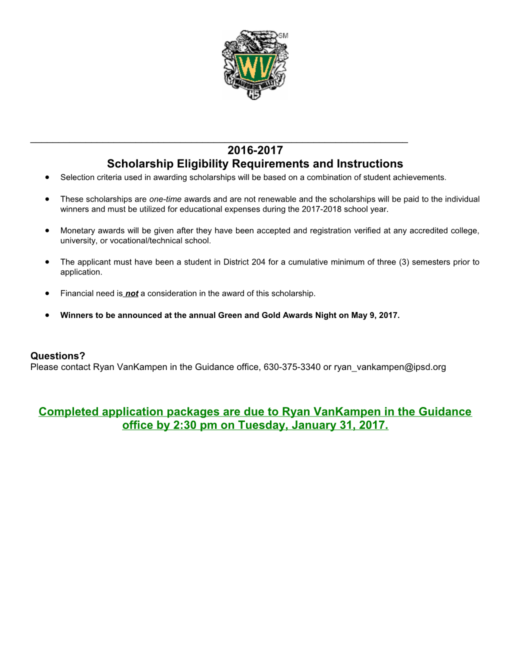 Scholarship Eligibility Requirements and Instructions