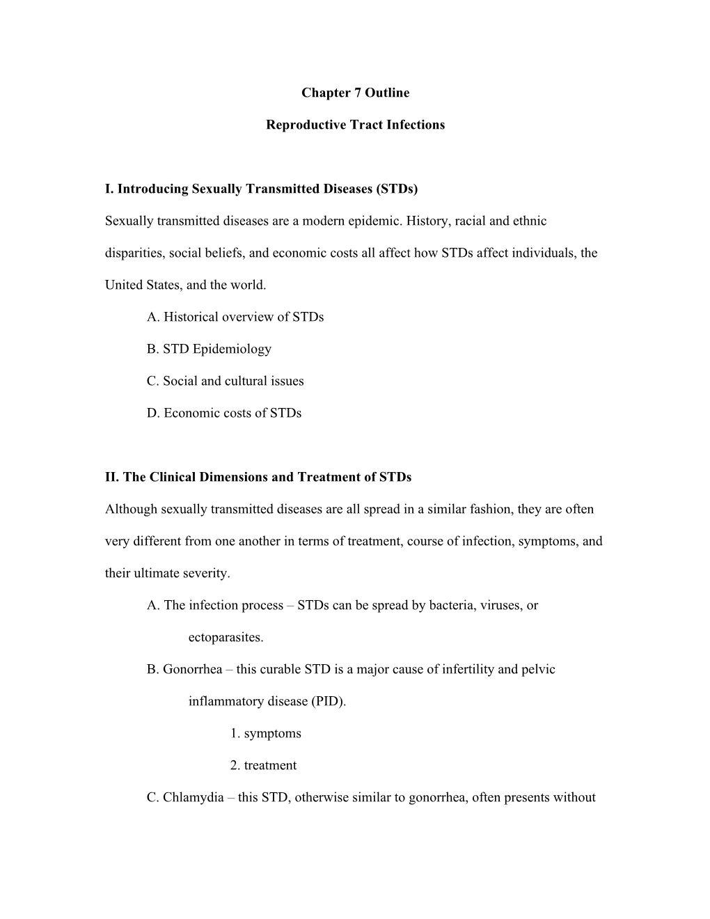 I. Introducing Sexually Transmitted Diseases (Stds)