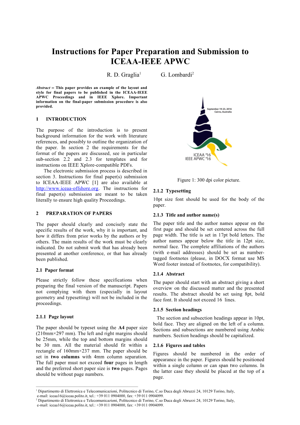 Instructions for Paper Preparation and Submission to ICEAA-IEEE APWC