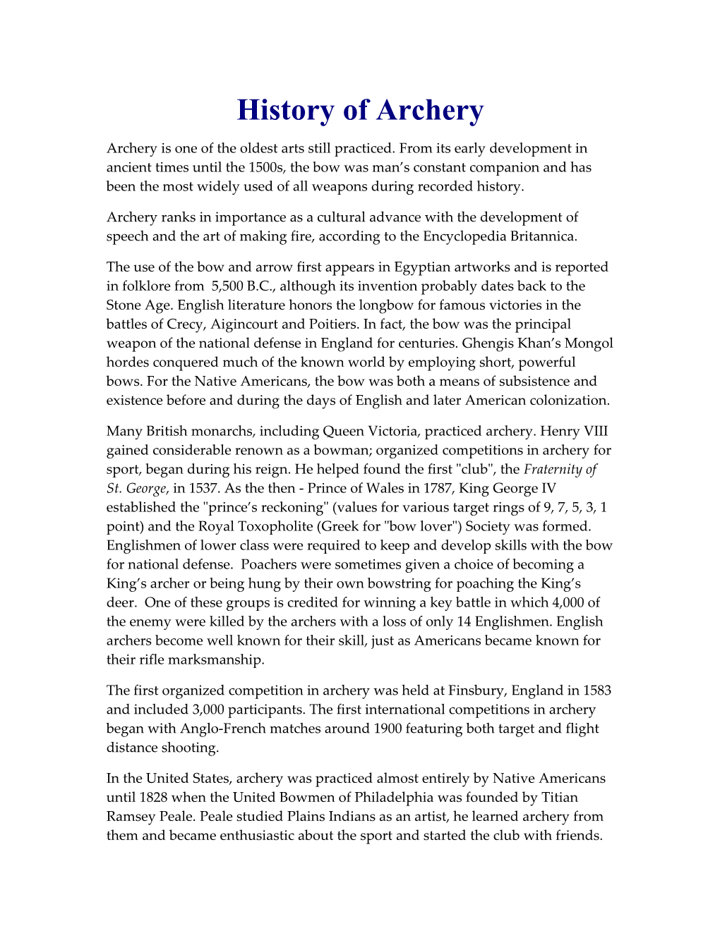 History of Archery