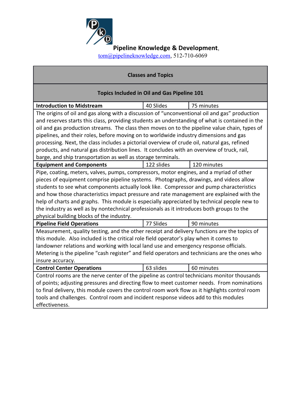 Pipeline Knowledge & Development