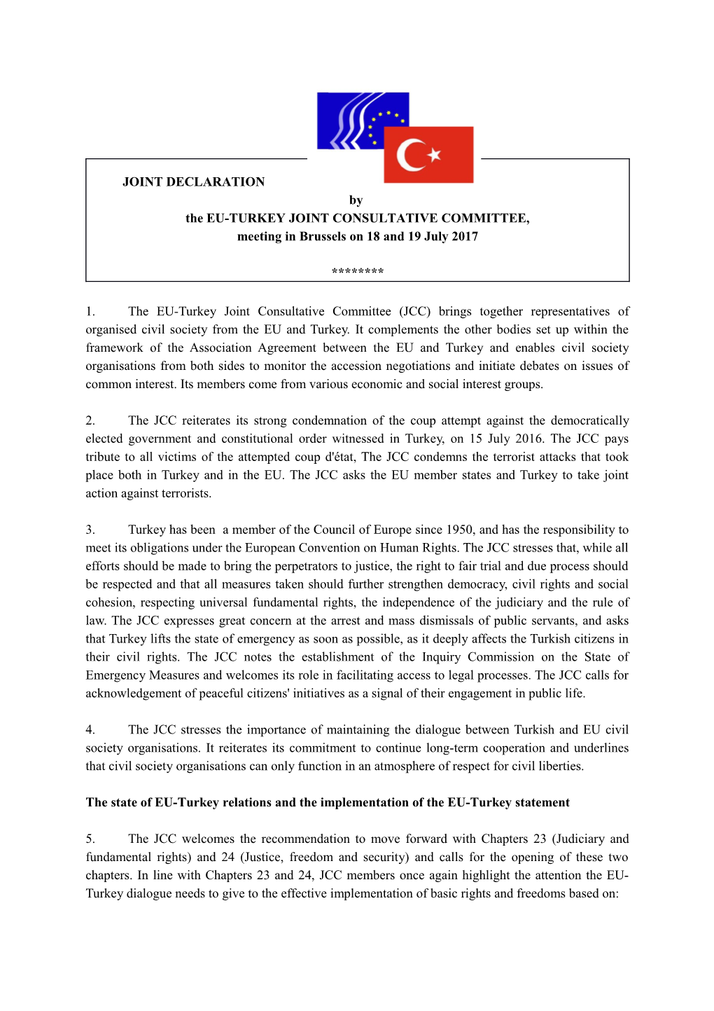 Joint Declaration Adopted at the 35Th Meeting in Ankara on 5-6 December