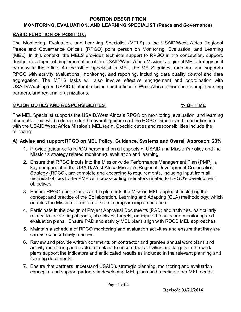 MONITORING, EVALUATION, and LEARNING SPECIALIST (Peace and Governance)