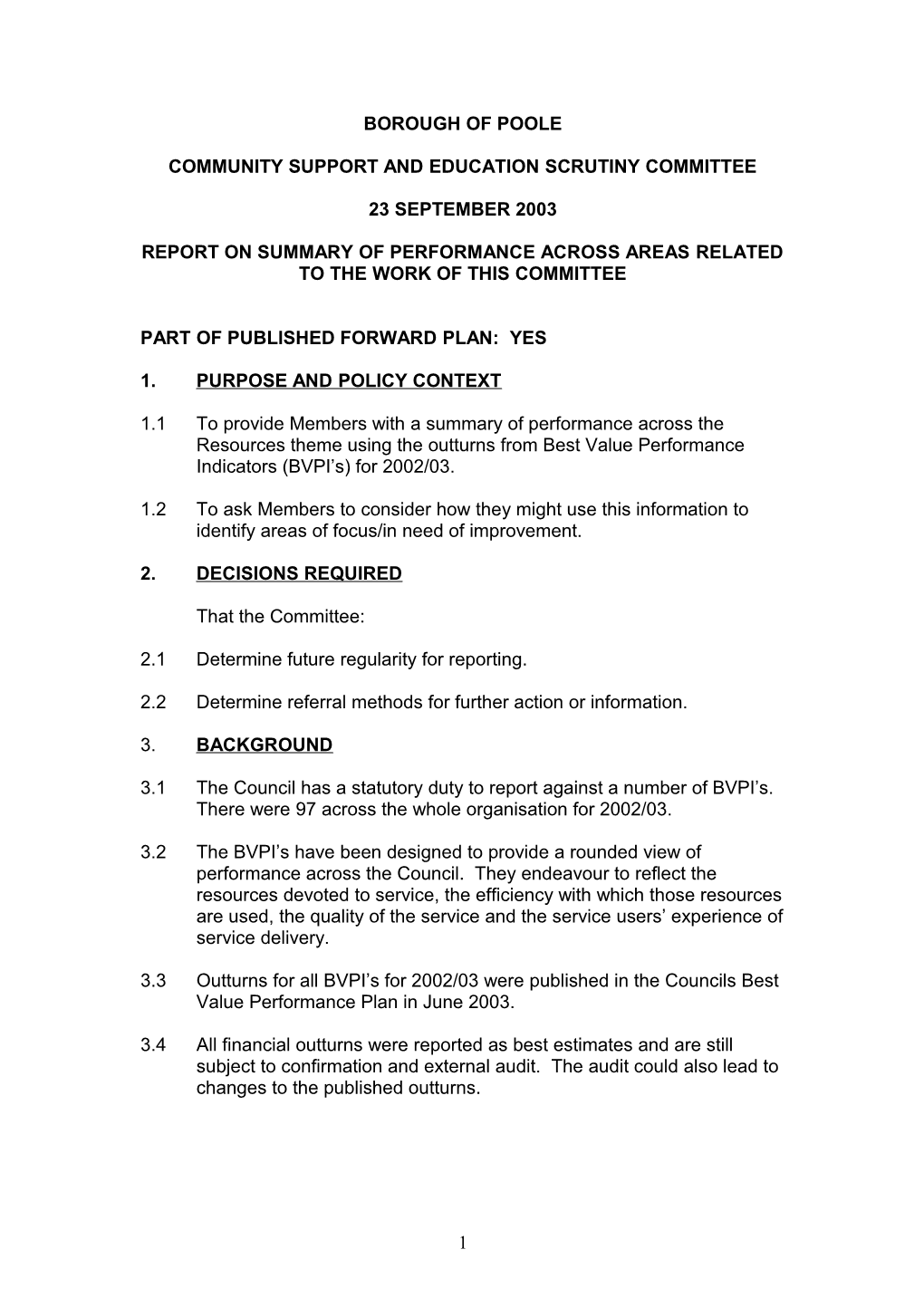 Report - Summary of Performance Across Areas Related to the Work of the Committee 23Rd