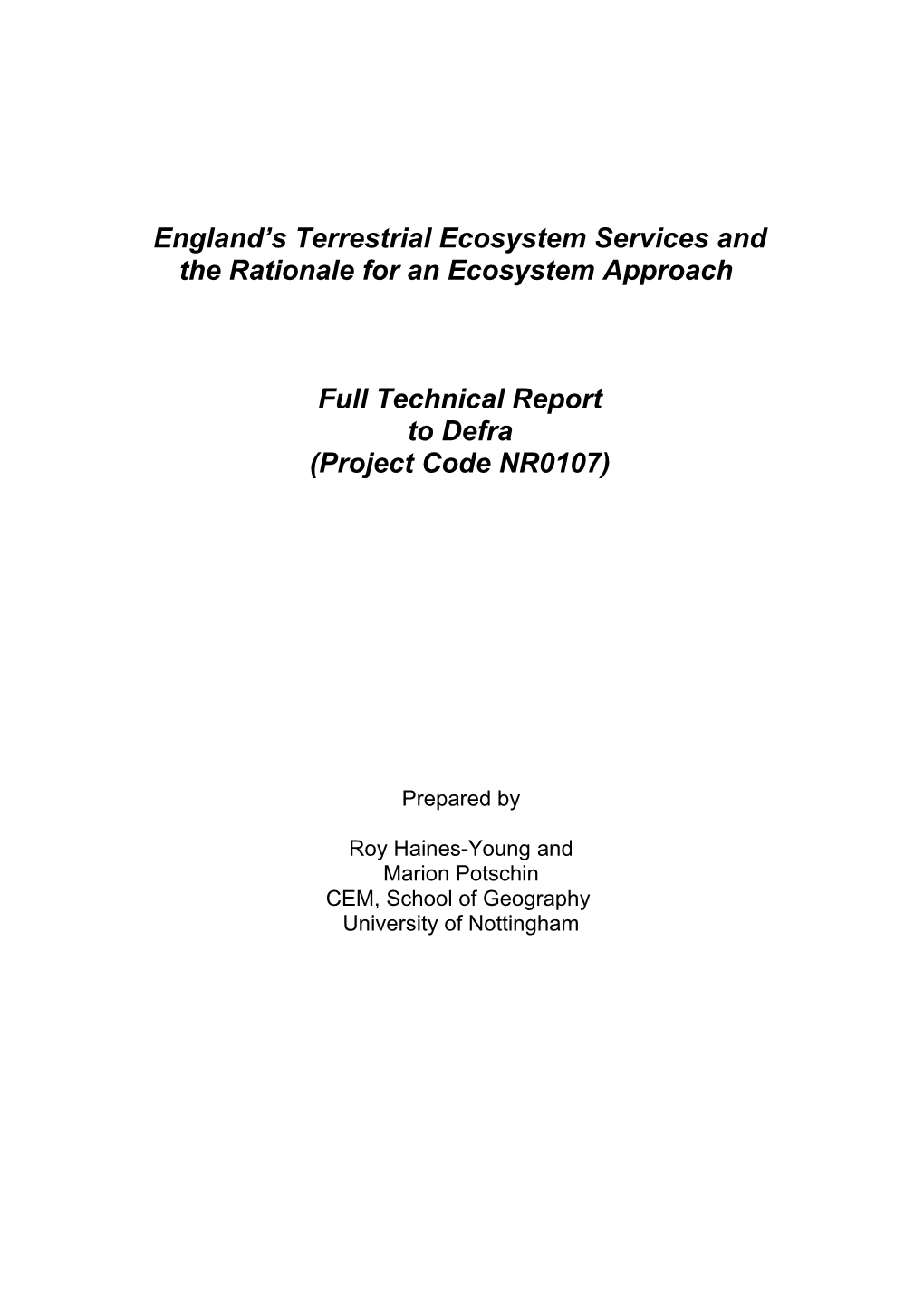 The Ecosystem Concept and How It Can Be Applied in the English Policy Context