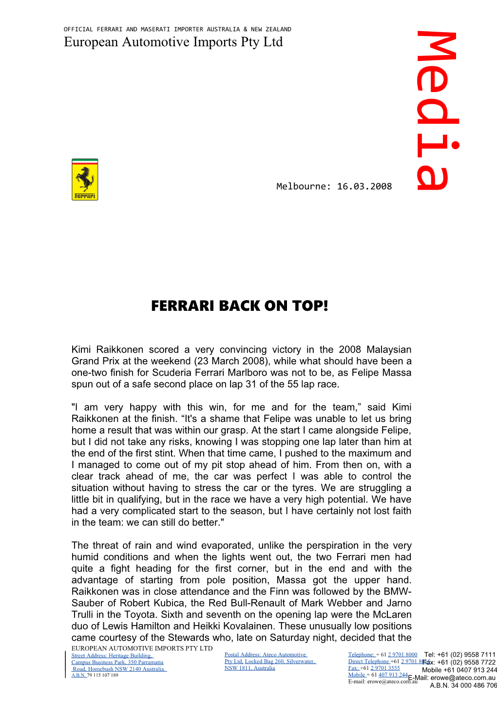 Ferrari Back on Top!