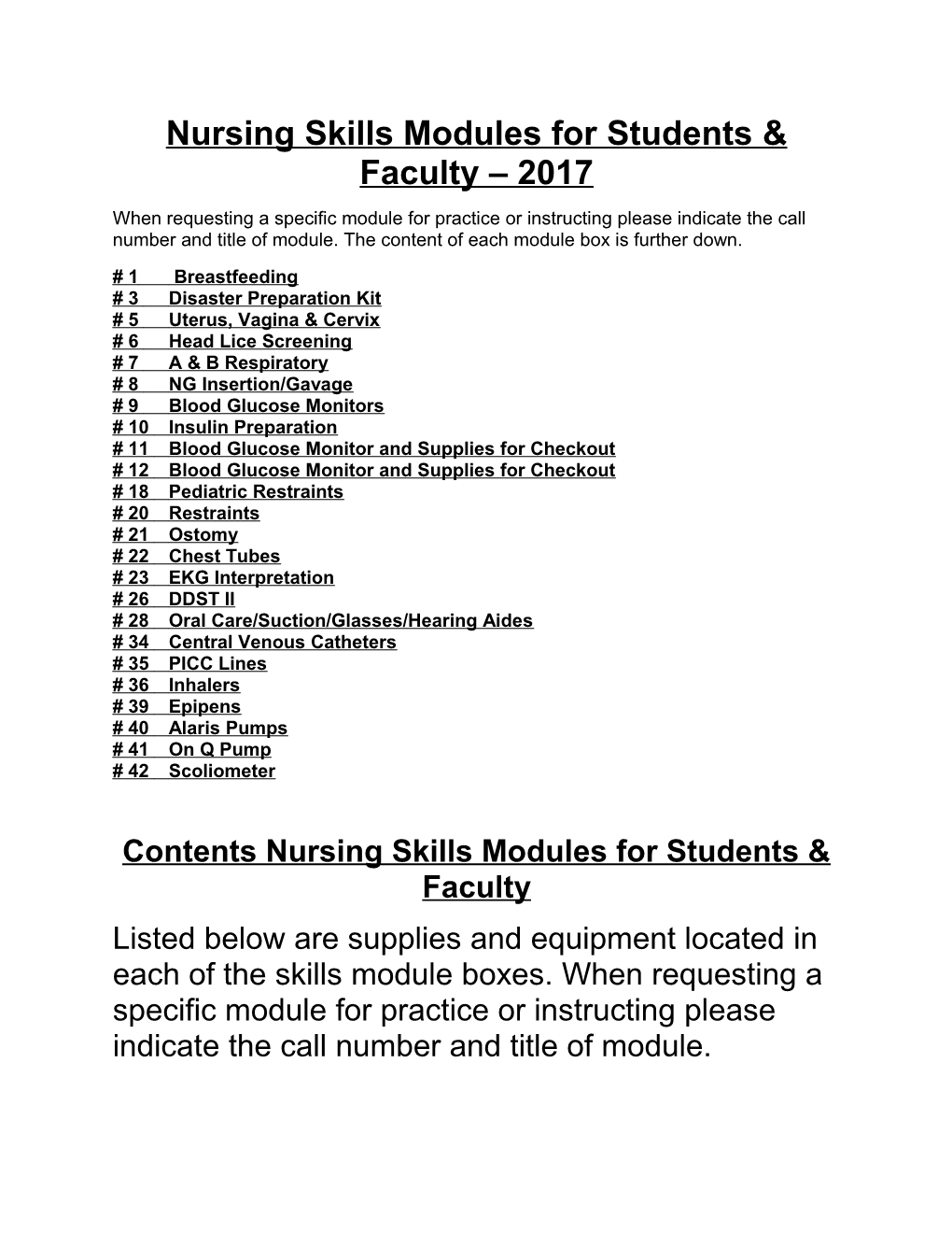 Nursing Skills Modules for Students & Faculty 2017
