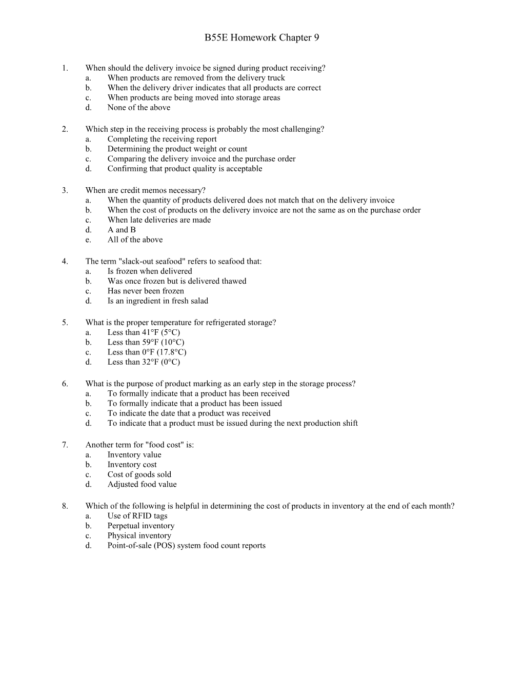 B55E Homework Chapter 9