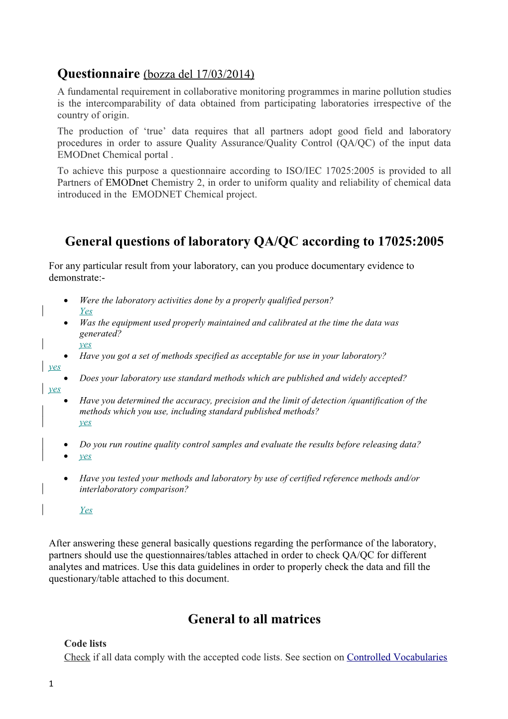 Questionnaire (Bozzadel 17/03/2014)