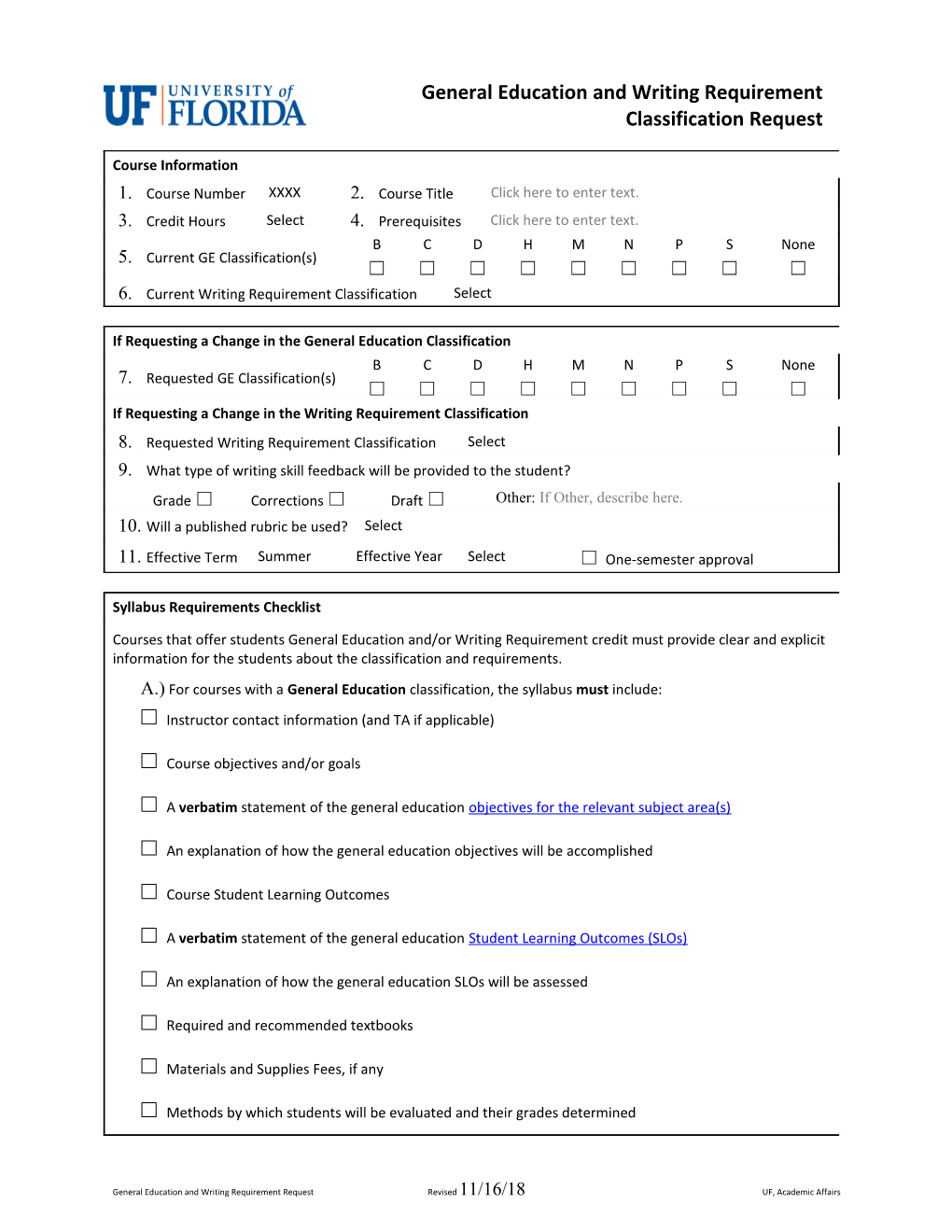 Current Writing Requirement Classification