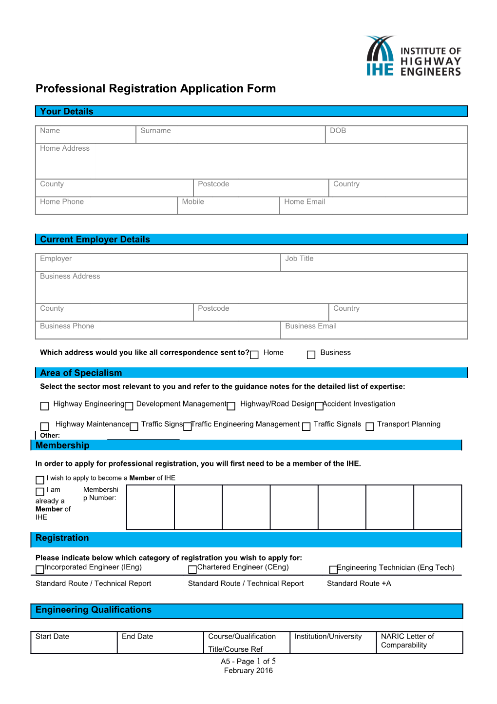 Ceng/Ieng Professional Registration Application Form