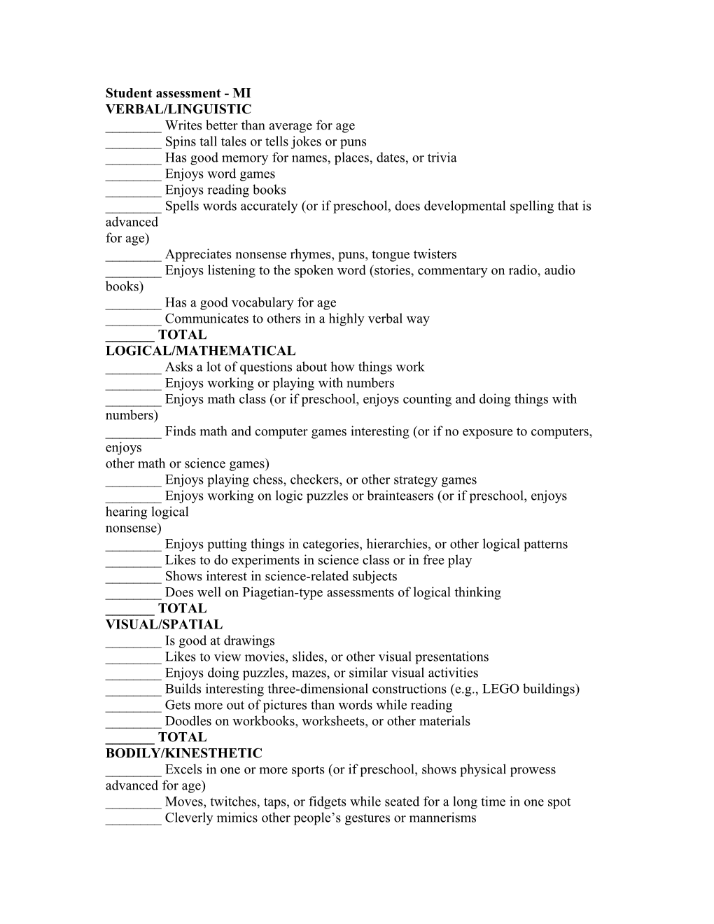 Student Assessment - MI