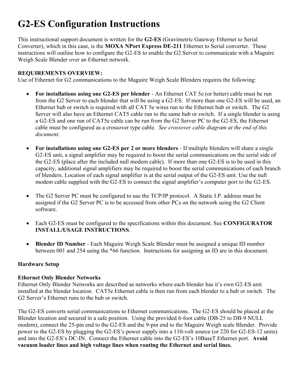 G2-ES Configuration Instructions