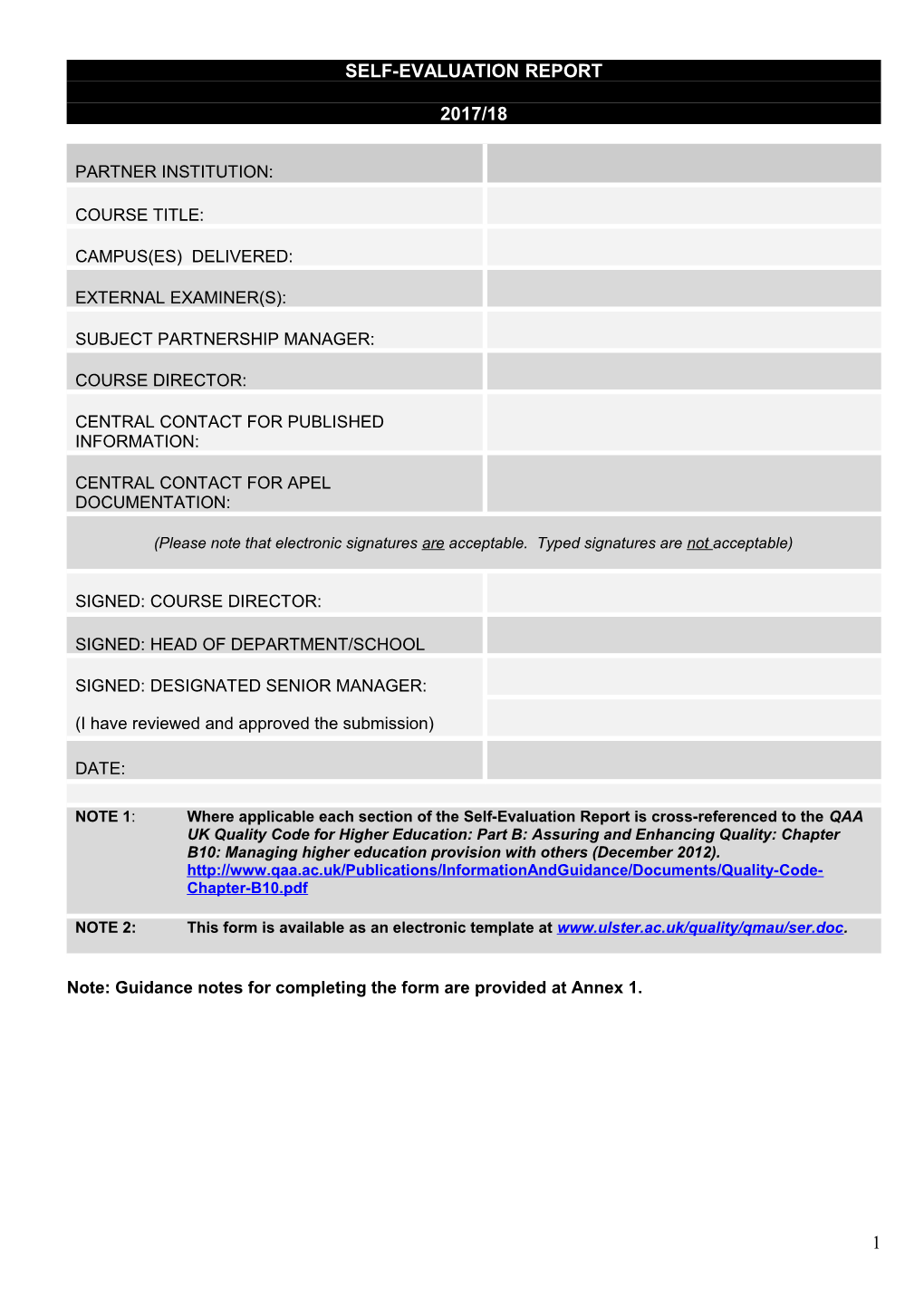 Collaborative Courses - Annual Course Monitoring Checklist