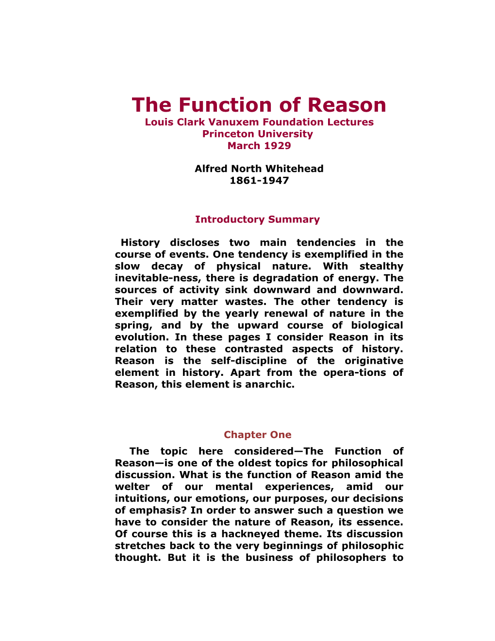 The Function of Reason