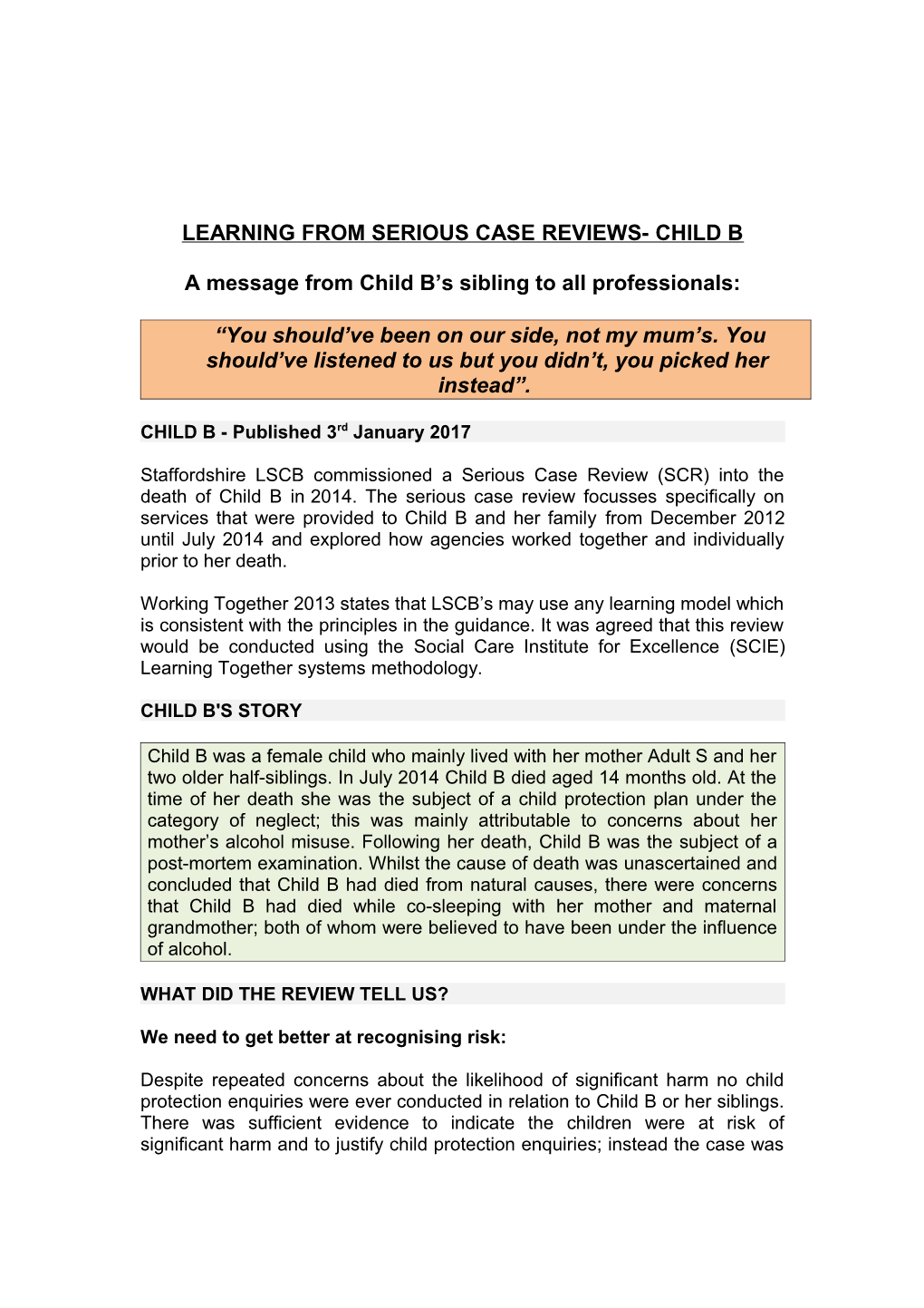 Child B SCR Learning Briefing - Final Version