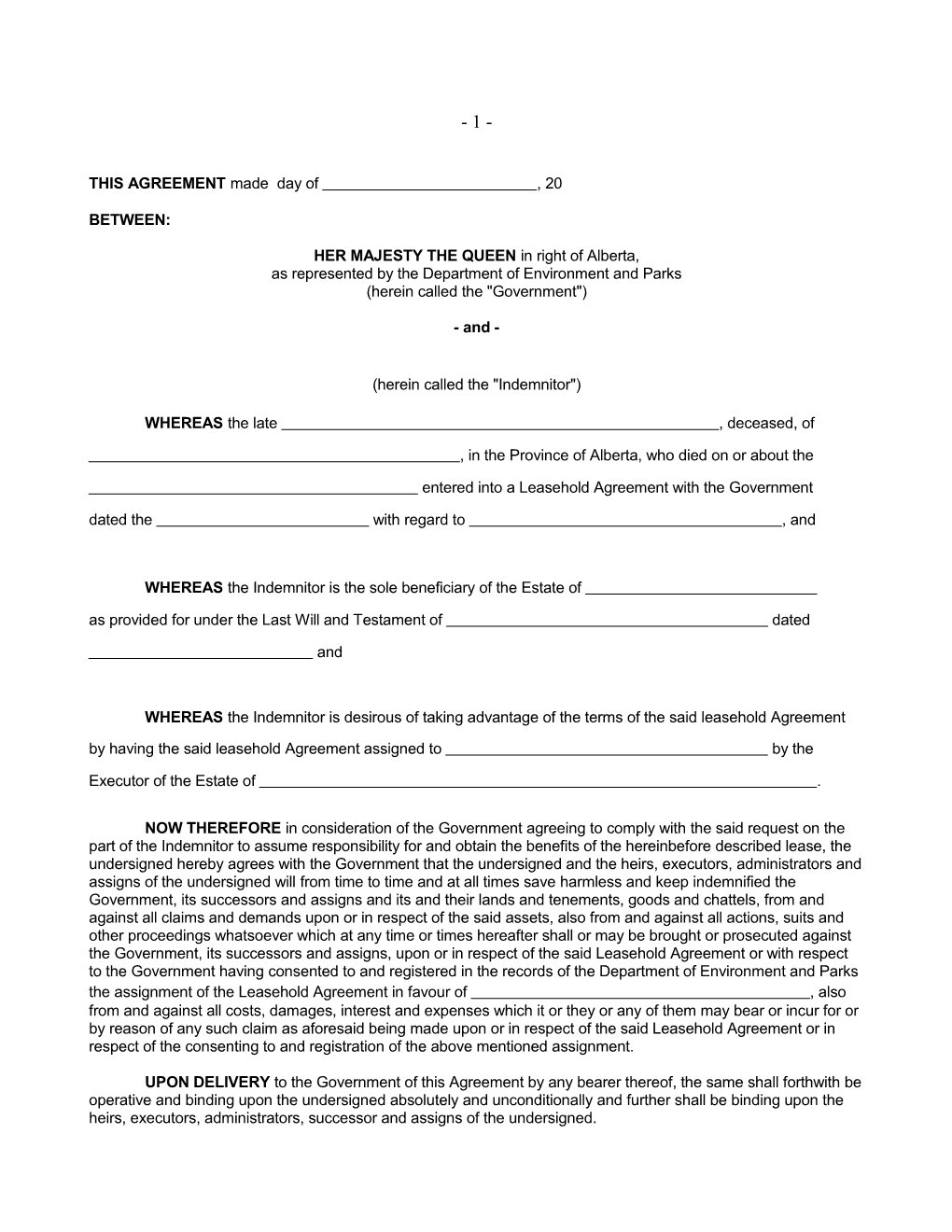 Indemnity Agreement Form