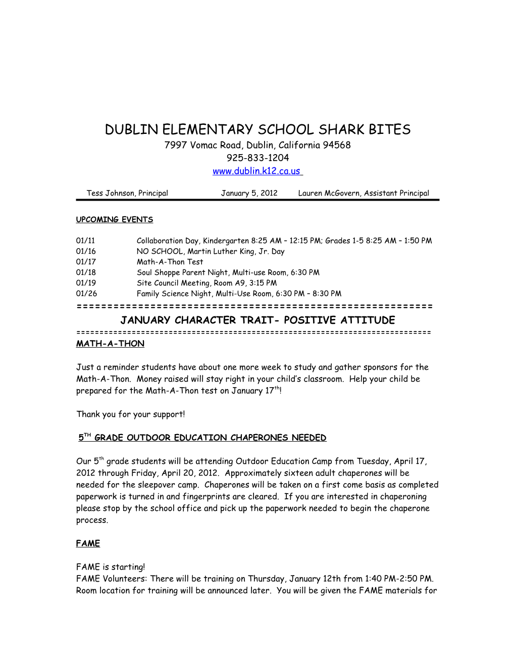 Dublinelementary School Shark Bites