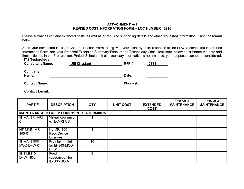 Revised Cost Information Form Loc Number 42216