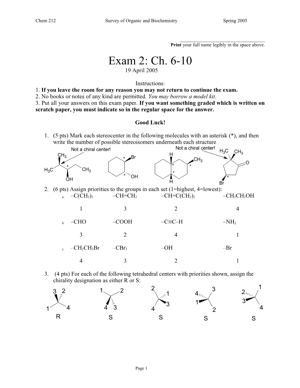 Chem 212Survey of Organic and Biochemistryspring 2005