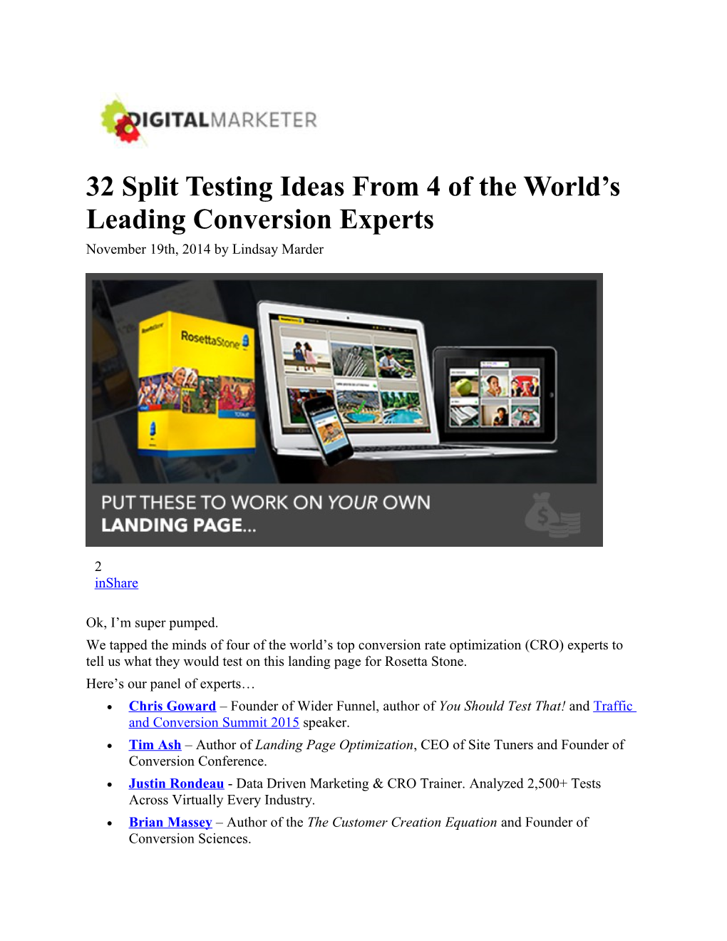 32 Split Testing Ideas from 4 of the World S Leading Conversion Experts