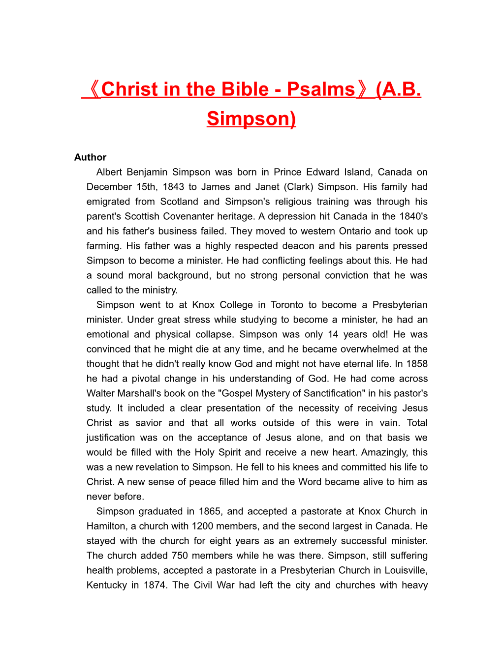 Christ in the Bible - Psalms (A.B. Simpson)