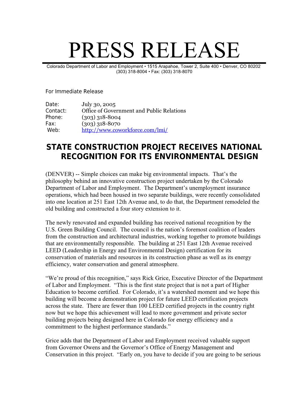 State Construction Project Receives National Recognition for Its Environmental Design