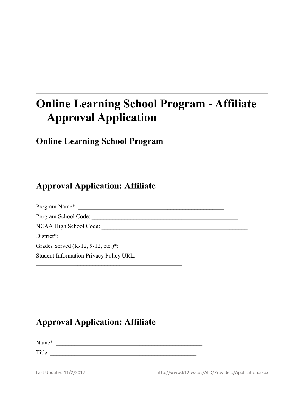 Online Learning School Program - Affiliate Approval Application