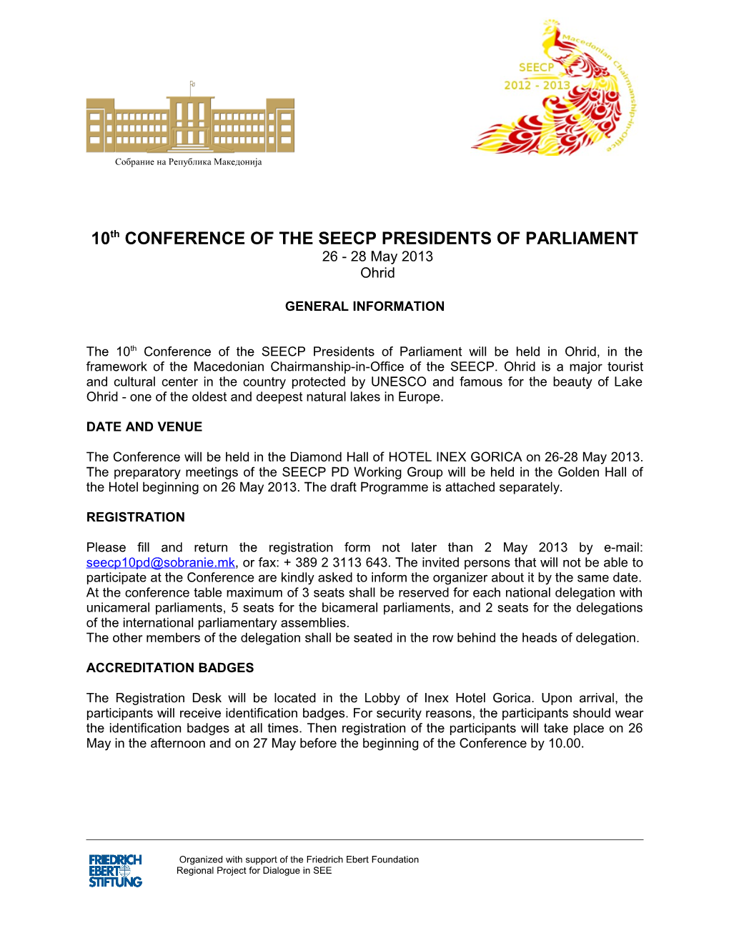 10Th CONFERENCE of the SEECP PRESIDENTS of PARLIAMENT
