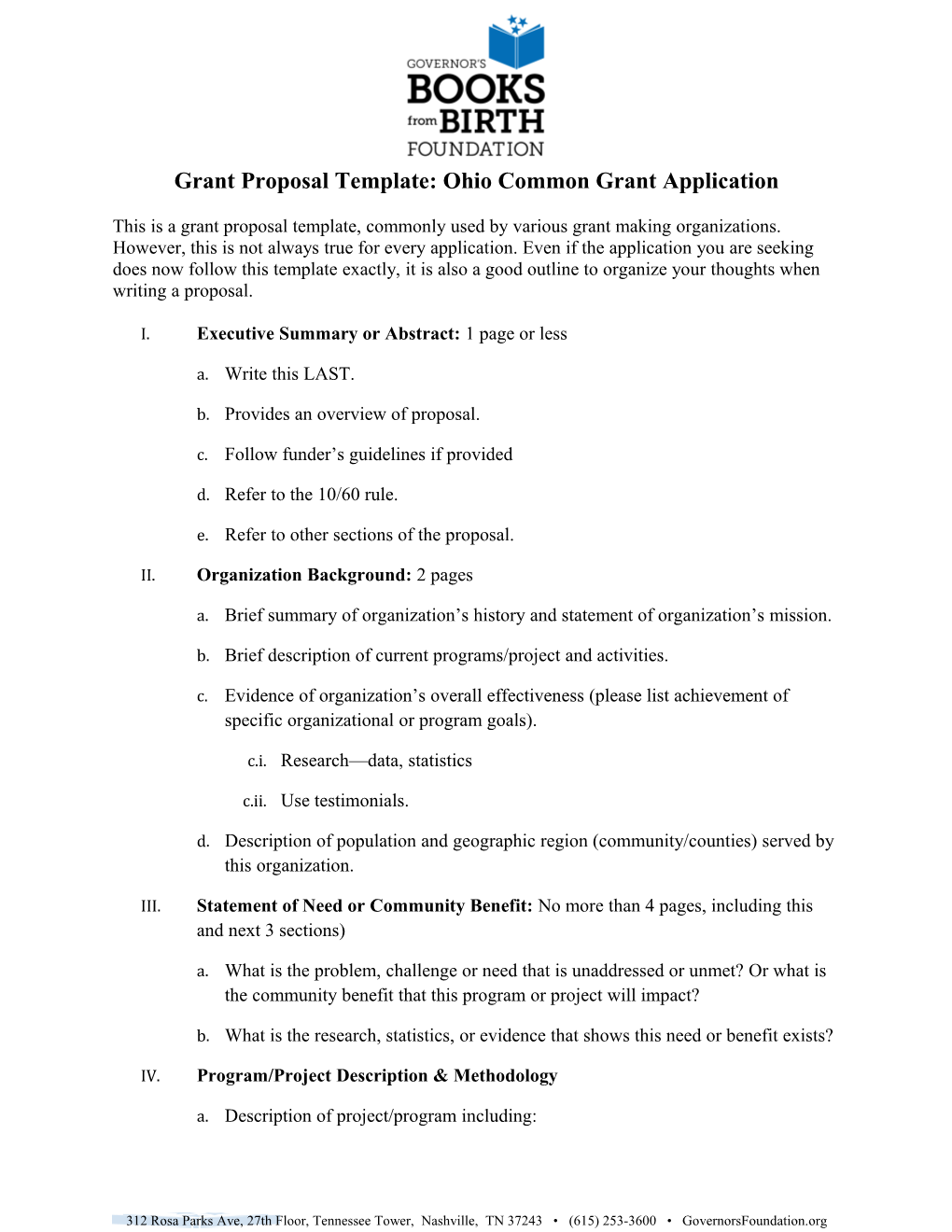 Grant Proposal Template: Ohio Common Grant Application