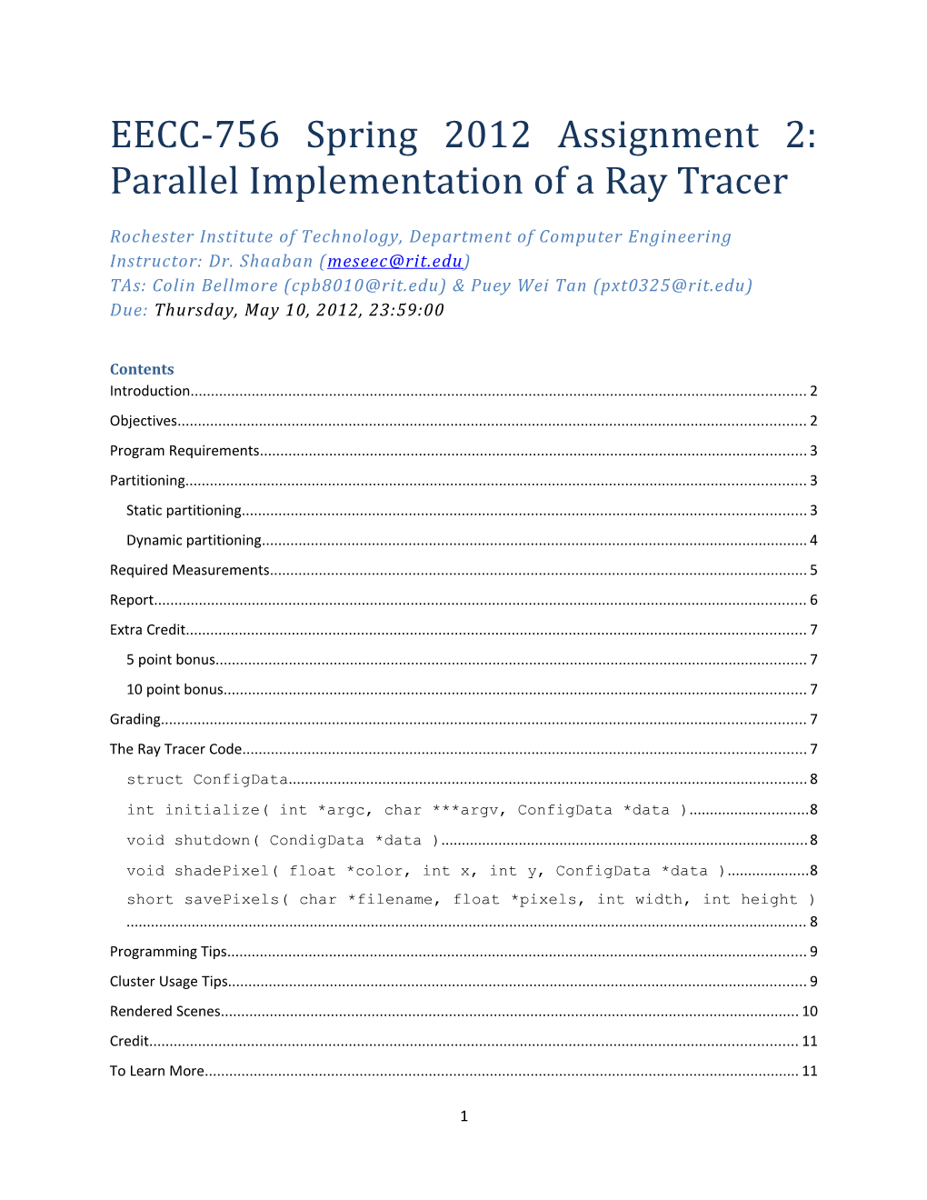 EECC-756 Spring 2012 Assignment 2: Parallel Implementation of a Ray Tracer
