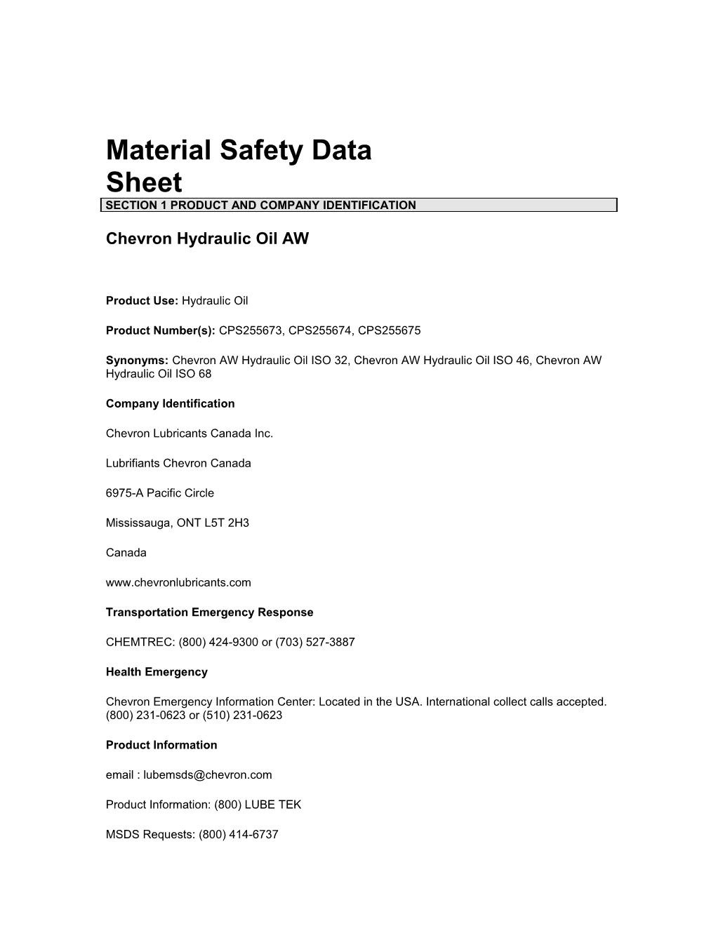 Chevron Hydraulic Oil AW