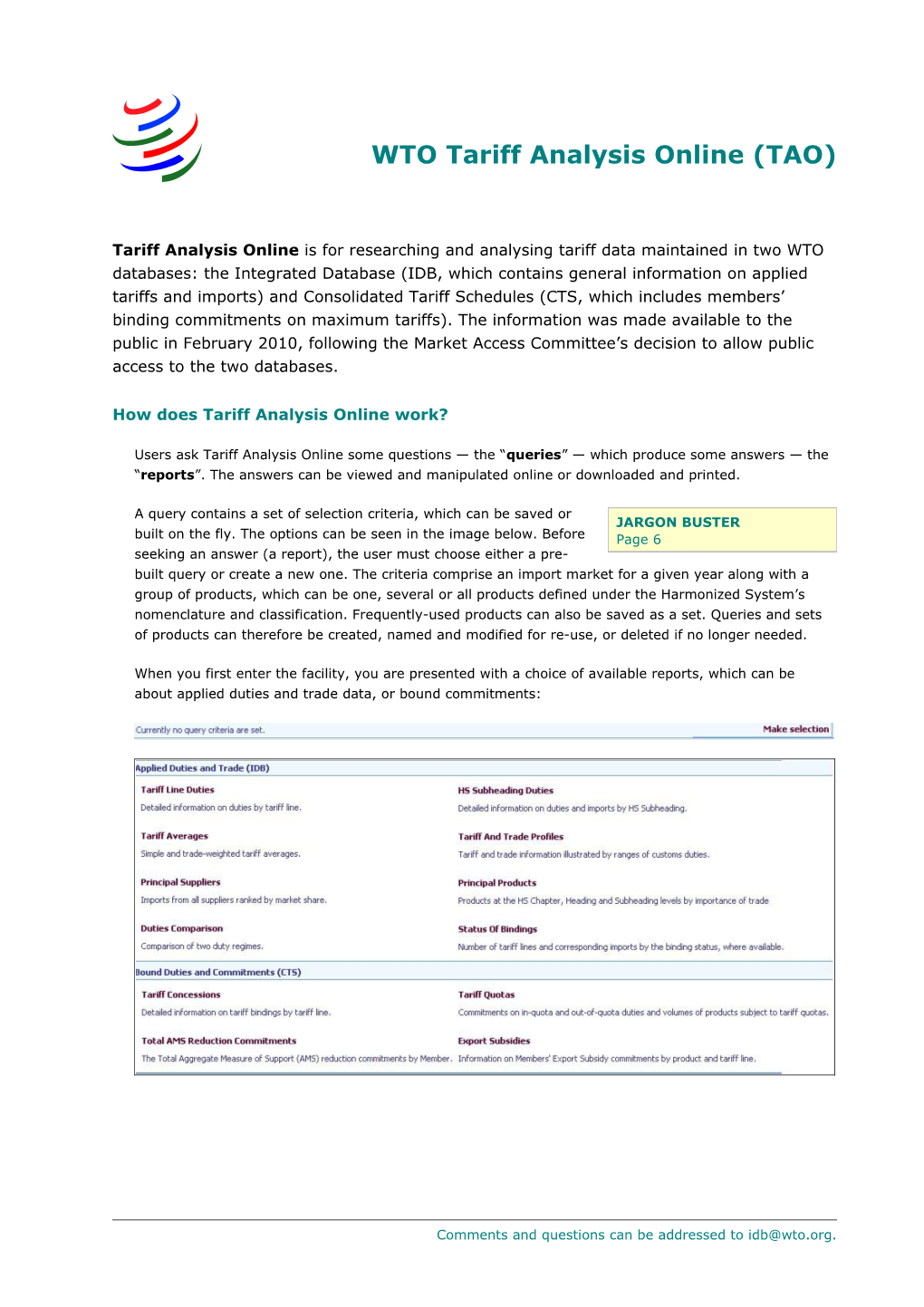 WTO Tariff Analysis Online (TAO)