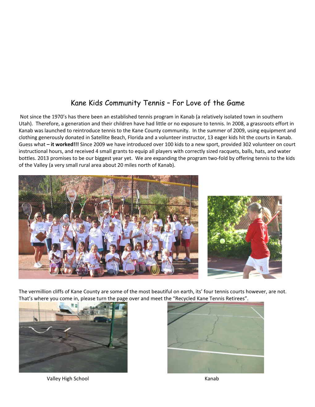 Kane Kids Community Tennis for Love of the Game