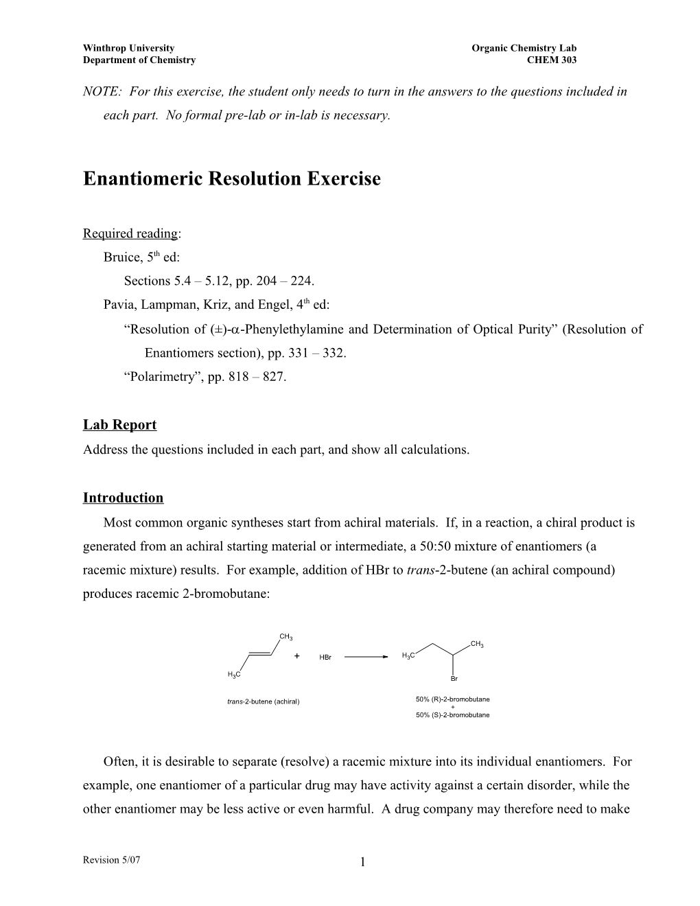 Winthropuniversityorganic Chemistry Lab